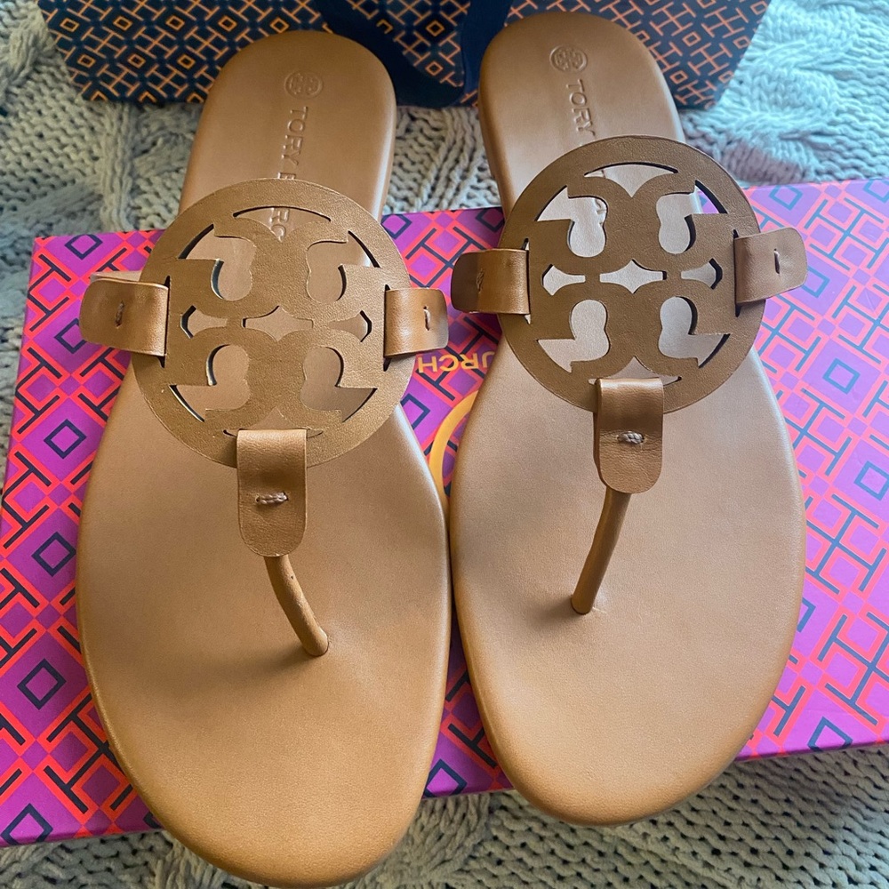 Size 9 brand new. Tory Burch Miller Sandals. Never worn- purchased 60 days ago.